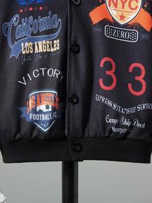 SHEIN Young Boy Letter Graphic Colorblock Bomber Jacket Without Tee - Multicolor - View 5