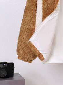 SHEIN Tween Boy Letter Patched Colorblock Drop Shoulder Teddy Jacket Without Hoodie,In Fall/Winter - Multicolor - View 7