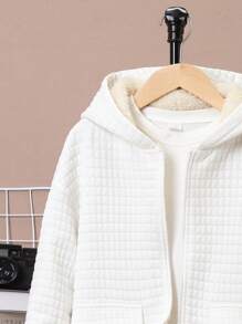 SHEIN Tween Boy Letter Patched Detail Thermal Lined Hooded Coat - White - View 5