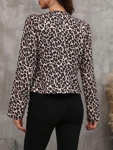 Leopard Print Open Front Jacket - Brown - View 2