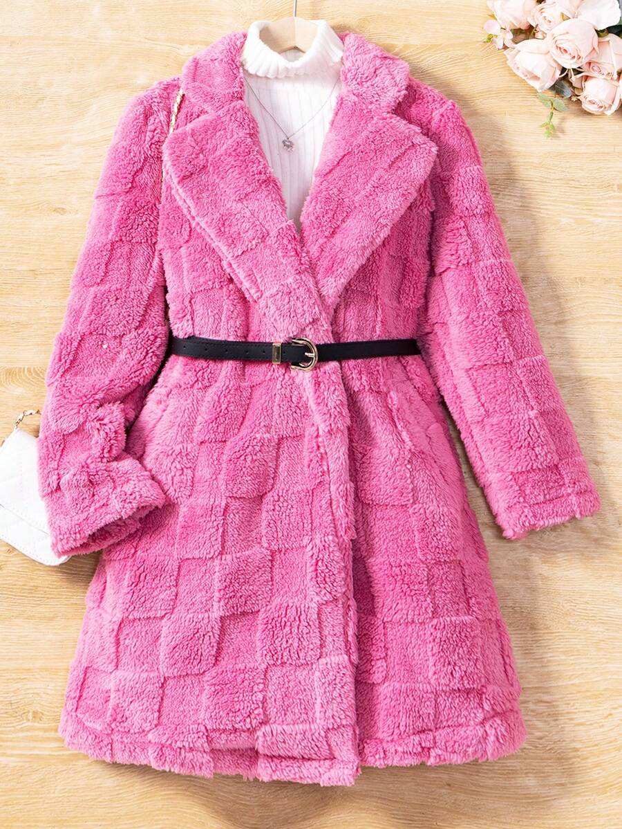 SHEIN Thiếu niên cô gái 1 Miếng Chất rắn Mở Mặt trước Áo khoác Teddy Không có áo len - Hồng - Xem 1