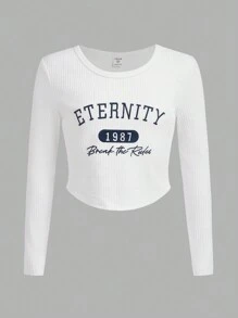 SHEIN Tween Girl Letter Graphic Crop Tee - White - View 1