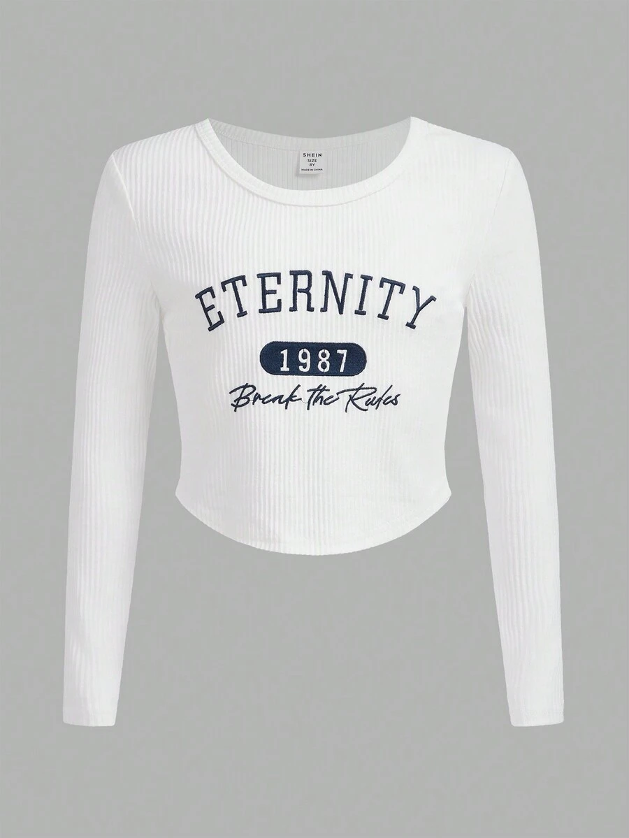 SHEIN Tween Girl Letter Graphic Crop Tee - White - View 1