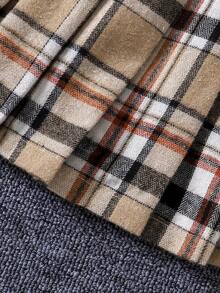 SHEIN 女小童格紋印花前蝴蝶結Polo領T恤和百褶半身裙 - 卡其色 - 查看 3