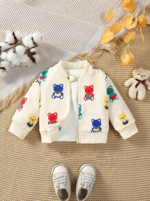 SHEIN Baby Boy Bear Print Zip Up Bomber Jacket - Multicolor - View 6