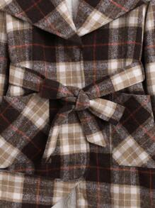 SHEIN Tween Girl Plaid Print Waterfall Collar Teddy Lined Belted Overcoat - Coffee Brown - View 8