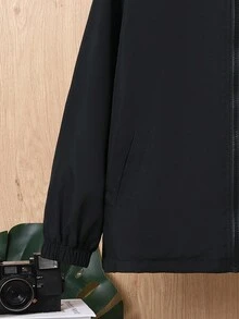SHEIN Cậu bé Tween Đồ họa Chữ cái Lót lông Áo trùm đầu - màu đen - Xem 5