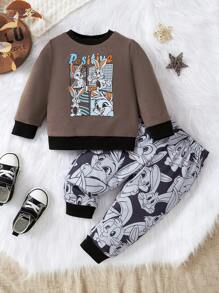 Bebé niño Sudadera con estampado de letra & Pantalones deportivos con estampado tropical - Multicolor - Ver 1