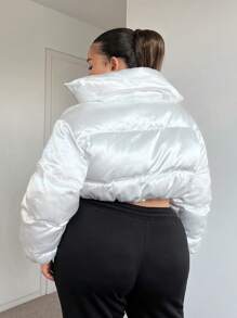 SHEIN SXY Plus Solid Crop Padded Coat - White - View 2