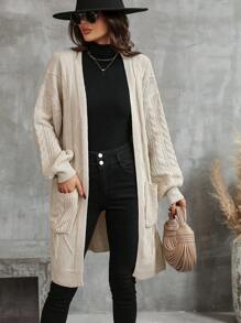 SHEIN Frenchy Dual Pocket Drop Shoulder Cardigan - Khaki - View 5