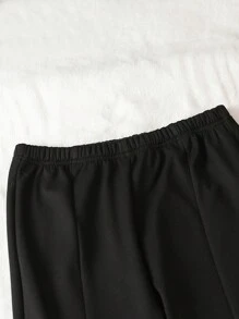 青少年女孩素色下擺開叉緊身打底褲 - 黑色 - 查看 7