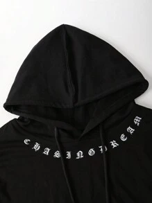 Manfinity 男士花卉和字母圖案抽繩連帽衫 - 黑色 - 查看 5