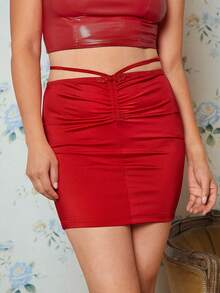 EastFlair Xù Buộc lại Váy bodycon - Đỏ - Xem 5