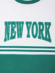 Manfinity Homme Men Letter Graphic Two Tone Contrast Trim Tee - Green - View 4