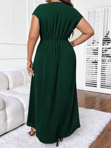 SHEIN Clasi 女士纯色裹身下摆连衣裙 - 墨綠色 - 查看 2