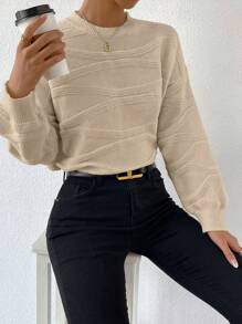 SHEIN LUNE Chất rắn Thả vai Áo len - Màu be - Xem 4