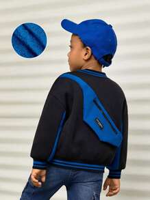 SHEIN Young Boy Letter Patched Striped Trim Drop Shoulder Thermal Lined Bomber Jacket - Multicolor - View 2