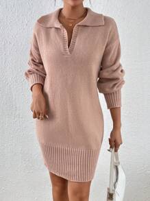 SHEIN Essnce Vestido de punto de hombros caídos tejido de canalé - Rosa vieja - Ver 1