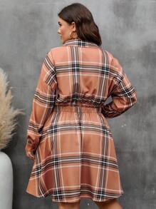 SHEIN LUNE Hơn In kẻ sọc Thả vai Dây thắt lưng Váy sơ mi - Nhiều màu - Xem 2