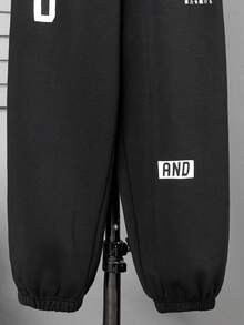 SHEIN 男大童寬鬆運動褲帶大學字母圖案和彈性袖口 - 黑色 - 查看 3