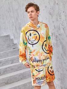 SHEIN Teen Boy Cartoon Graphic Tie Dye Hoodie & Shorts - Multicolor - View 3