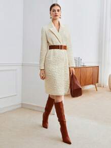 BizChic Chất rắn Cổ áo Áo khoác Quilted Không có thắt lưng - trắng - Xem 1