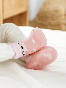 1pair Unisex Toddler Non-slip Animal Printed Socks Shoes For Learning Walk - Baby Pink - View 4
