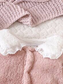 Baby Girl Contrast Statement Collar Dual Pocket Teddy Jumpsuit - Pink - View 7