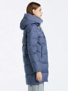 MIEGOFCE 纯色抽绳连帽中长款羽绒服，冬季 - 霧霾藍 - 查看 5