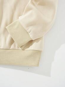 Flirla Hơn Đồ họa Chữ cái Lót nhiệt Áo nỉ - Màu Khaki - Xem 4