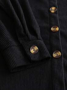 SHEIN LUNE Plus Flap Pocket Drop Shoulder High Low Hem Corduroy Coat - Black - View 6