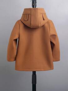 Young Boy 1pc Dual Pocket Hooded Overcoat