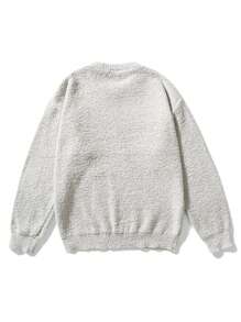 Men Slogan Embroidery Drop Shoulder Sweater - Light Grey - View 2