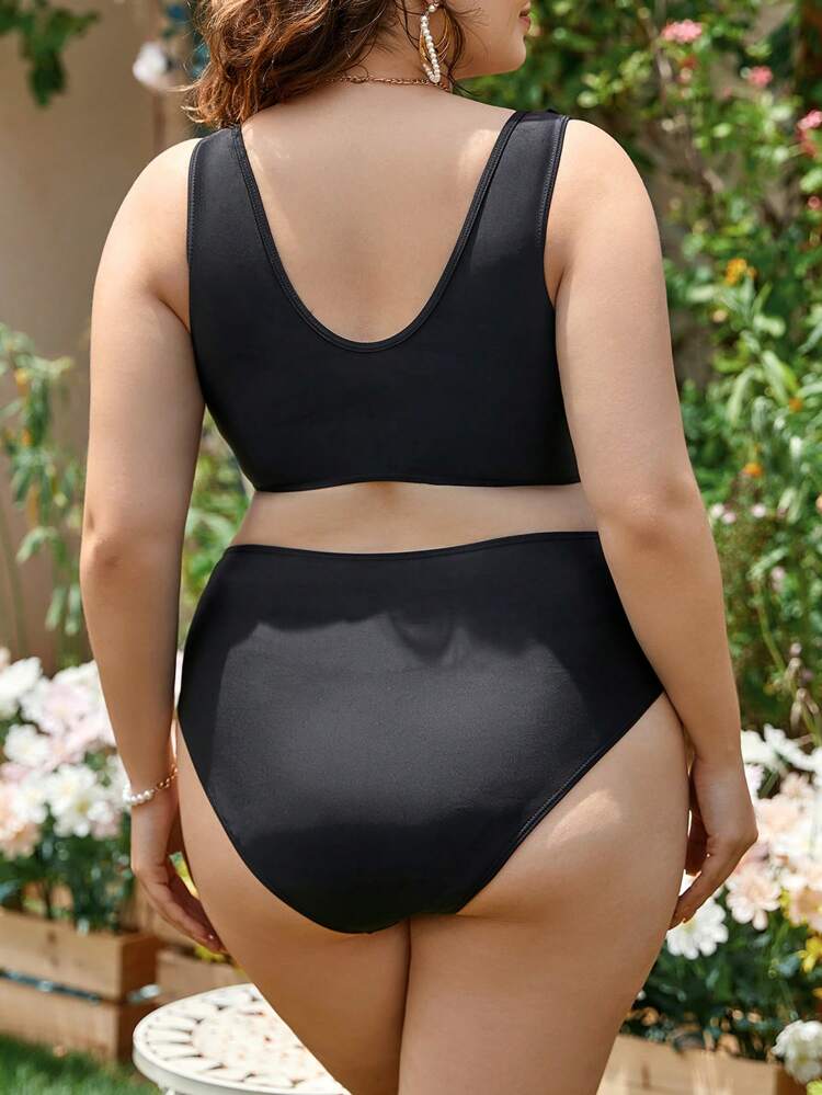 Plus Size Ruffle Trim High Waisted Bikini Set Summer