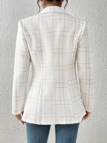 Chiquease Plaid Pattern Lapel Neck Single Button Blazer - White - View 2