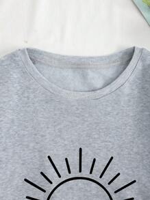 SHEIN Essnce Sun & Slogan Graphic Thermal Lined Sweatshirt - Grey - View 7