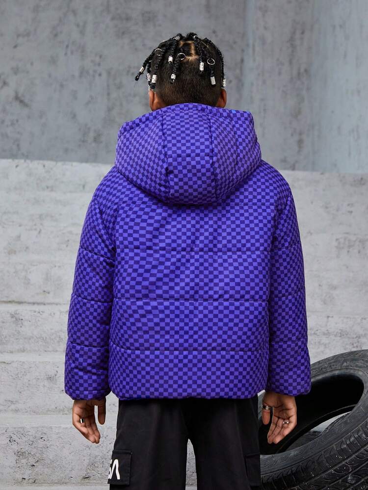 Tween Boy 1pc Letter Patched Detail Dual Pocket Hooded Padded Coat