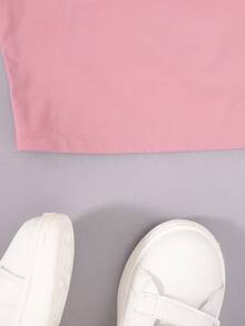 SHEIN Tween Girl Contrast Binding Racerback Sports Bra - Pink - View 5