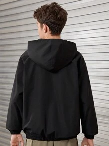 SHEIN Teen Boy Letter Graphic Half Zip Hooded Jacket - Black - View 2