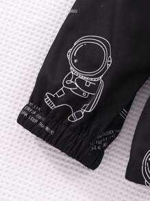 Tween Boy 1pc Astronaut Print Hooded 2 In 1 Coat - Black - View 5