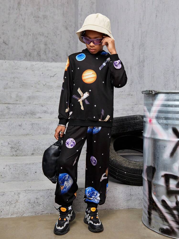 Adolescent Garcon Pantalon De Survetement Sweat Shirt A Capuche Imprime Planete Mode en ligne SHEIN FRANCE