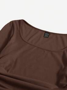 SHEIN EZwear 大圓領側抽繩褶邊洋裝 - 棕色 - 查看 5