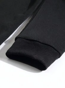 INAWLY 标语和图案袋鼠口袋抽绳保暖连帽衫你为什么看着我，长袖上衣 - 黑色 - 查看 4