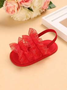 時尚露跟涼鞋適用於女孩嬰兒荷葉邊細節涼鞋 - 紅色 - 查看 5