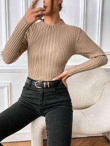 Chiquease Solid Ribbed Knit Sweater - Camel - View 5