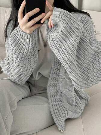 1入組素色落肩袖大碼開襟衫