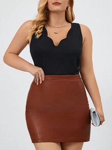 SHEIN Privé Talla grande Top tank ribete en abanico - Negro - Ver 4