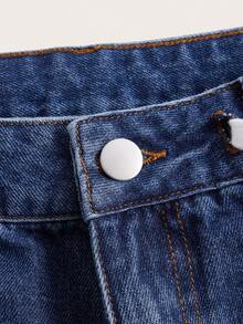 SHEIN MOD Drawstring Waist Flap Pocket Side Cargo Jeans - Medium Wash - View 3