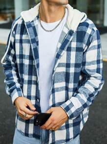 Manfinity Hypemode Lỏng lẻo Nam Hoa văn kẻ sọc Dây rút áo có mũ Áo khoác - Màu xanh lam - Xem 1