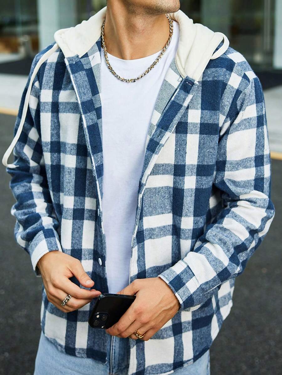 Manfinity Hypemode Lỏng lẻo Nam Hoa văn kẻ sọc Dây rút áo có mũ Áo khoác - Màu xanh lam - Xem 1